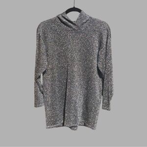 Vintage Adrienne Vittadini Y2K Elegant Silver Metallic Women's Sweater Hoodie